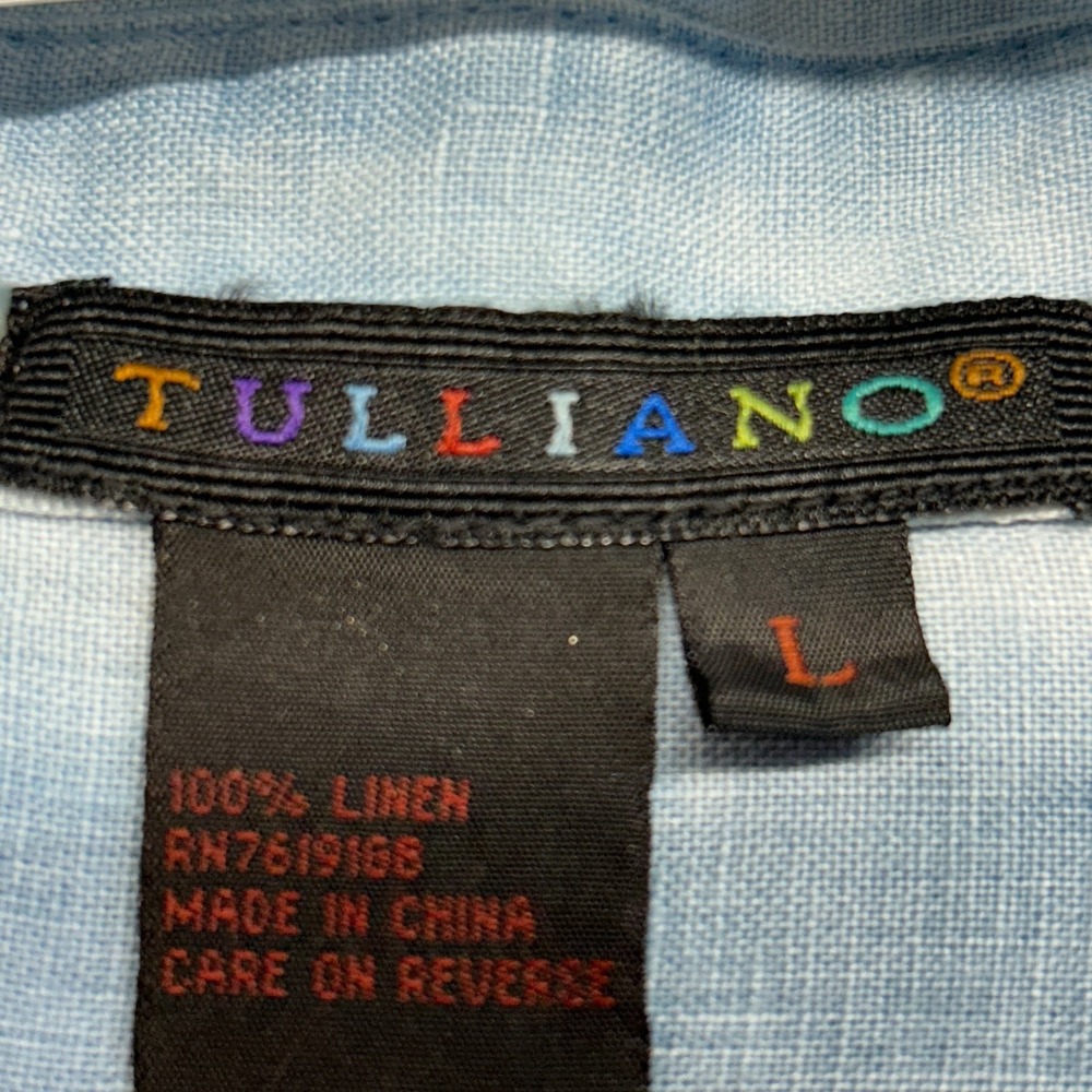 Tulliano Geena Shirt Men's Large Long Sleeve Button Up 100% Linen Indigo NEW - Picture 6 of 9